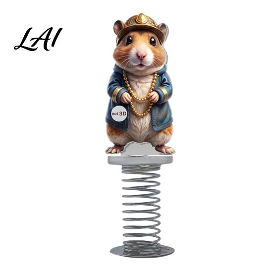 Vivid Pattern Car Ornament Cute Rat Dashboard Ornament Funny Animal Decoration with Gold Beads Chain 2D Dynamic Console Toy Flat Acrylic Hamster