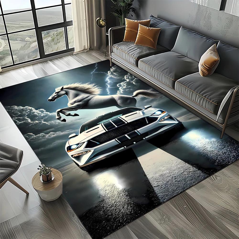 3D F-Ford Mustang Závodní Auto Motocykl Koberec Kobereček do Obývacího Pokoje Ložnice Domácí Dekorace Pohovky, Dětský Koberec Protiskluzová Podložka na Podlahu