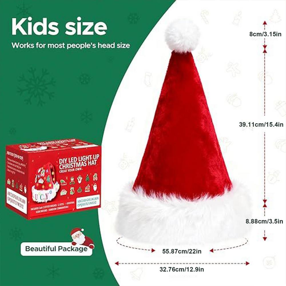 Santa Hat LED Lights Christmas Dress Up Headpiece LED Musical Festive Hat for Kids Women Men Event Planners Family Photo Winter