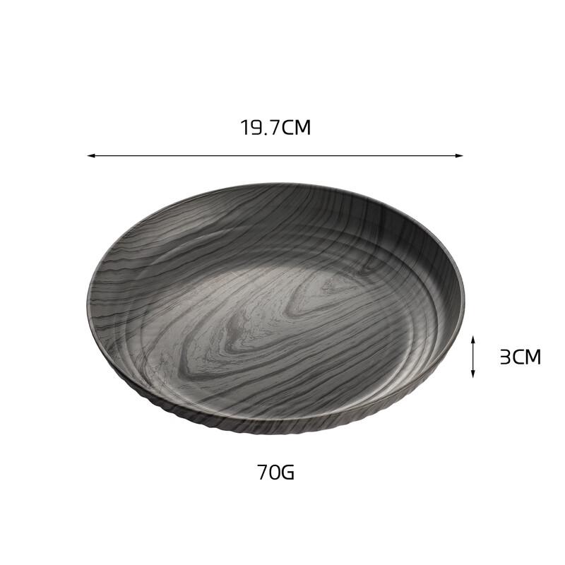 ZISIZ Round Plastic Grey Wood Grain Snack & Tea Tray