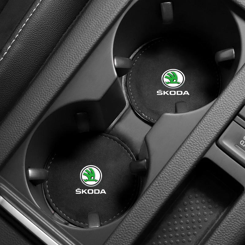 1/2Pcs Car Cup Holder Pad PU Leather Slot Non-slip Coaster Mat For Skoda Octavia MK2 MK3 2 3 A7 Fabia Karoq Kodiaq Superb Rapid Kamiq