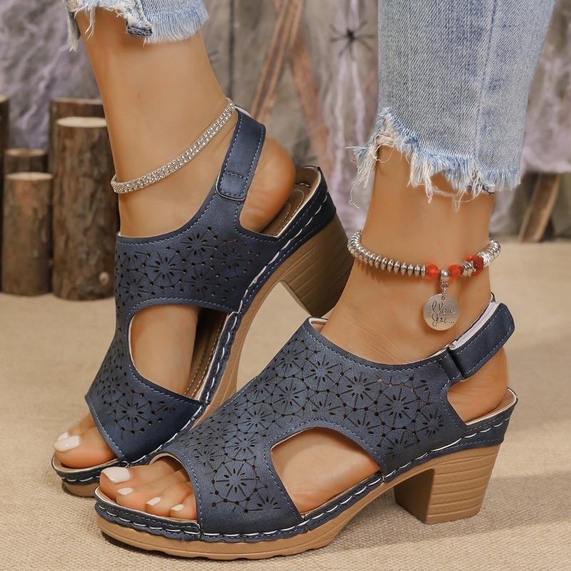 High-heeled Sandals Women's Large-size Cool Slippers Thick-soled Fish Mouth Sandals Women's Hollow Buckle Fashion Sandals Women