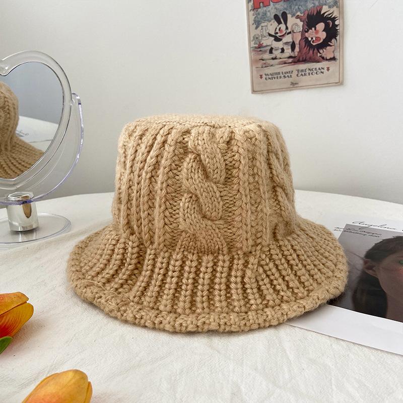 

Wool Fisherman Hat for Women In Autumn and Winter Korean Style Versatile Japanese Cute Trendy Brand Showing Face Small Beige Knitted Hat Basin Hat M（56-58cm）