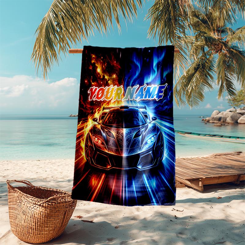 1PC Custom Name Through Flames" Beach Towel Highly Absorbent And Sand-Resistant Towel for Swimming, Pool, Yoga, And Travel Lightweight