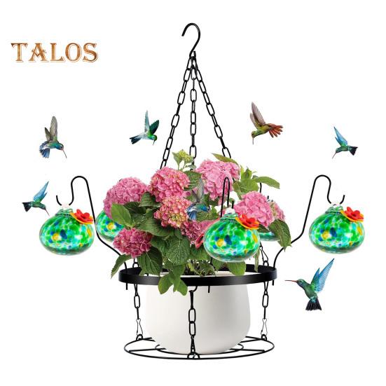 

Кормушка для колибри из выдувного стекла ручной работы, подвесной металлический держатель для кашпо 2 в 1 с 6 маленькими кормушками для птиц из выдувного стекла для декора окон в саду и на заднем дворе C
