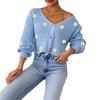 Women Loose Long Sleeve V Neck Cropped Hand Crochet Flower Patchwork Cardigan Sweater