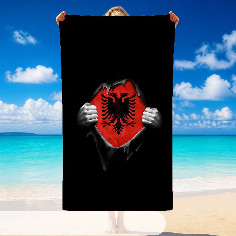 Quick Dry Beach Towel Albania Pattern, Lightweight Absorbent Towel for Pool Beach Vacation Use