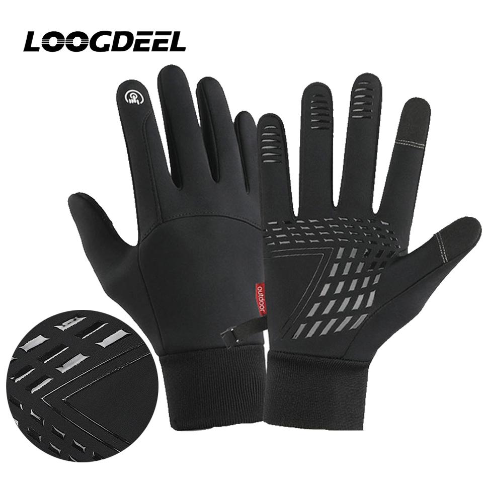 Loogdeel Thermal Fleece Cycling Gloves Men Women Windproof Waterproof Touchscreen Winter Bike Gloves Warm Outdoor