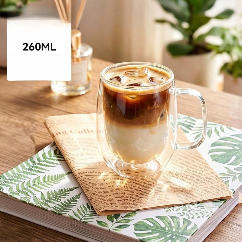 260-350ml Heat-resistant High Borosilicate Glass Cup,Double-layer Insulated Tropical Handle,Coffee Cup,Milk Water Cup,Clear Gift