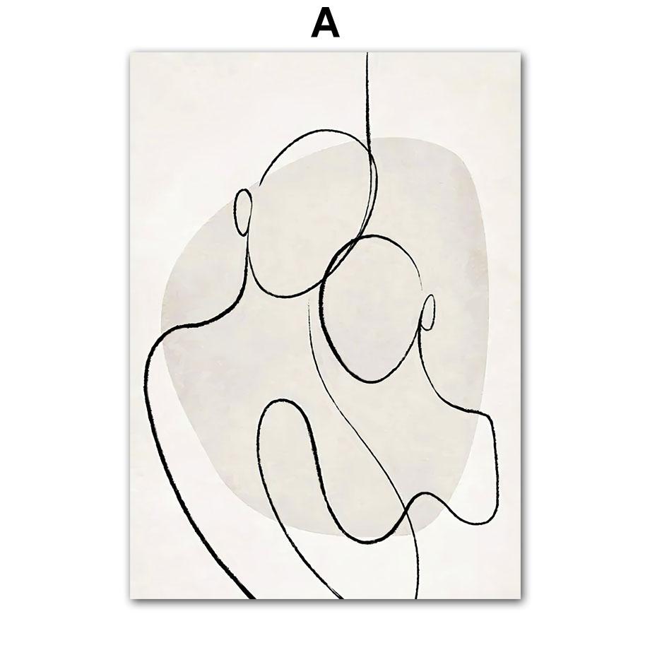 

Beige Lines Couple Body Flower Abstract Art Posters And Prints Wall Art Canvas Painting Hotel Bar Pictures For Living Room Decor 13X18 cm No Framed