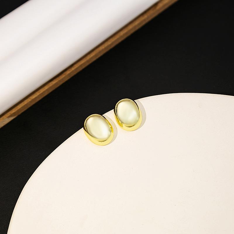 Metal Stud Earrings, High-End Temperament Smooth Oval Small Earrings, Simple French Earrings.