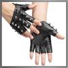 Buzz Selection Fingerless Leather Studded Biker Hard Rock Gloves for Men GB120 (White)
