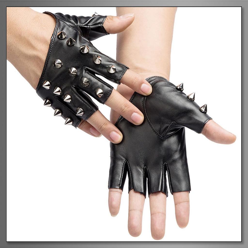 Buzz Selection Fingerless Leather Studded Biker Hard Rock Gloves for Men GB120 (White)