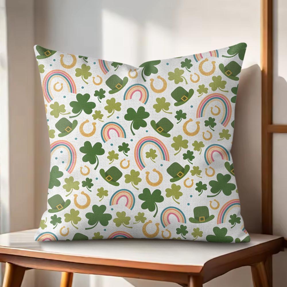 Funny St Patricks Day Cushion Cover Natural Linen Organic Fabric DoubleSided Printing Couch Pillow Covers Home Decor