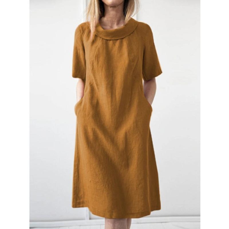 JPNTKY Fashion Summer Spring Solid Color Print Short Sleeve O-Neck Casual Dresses S