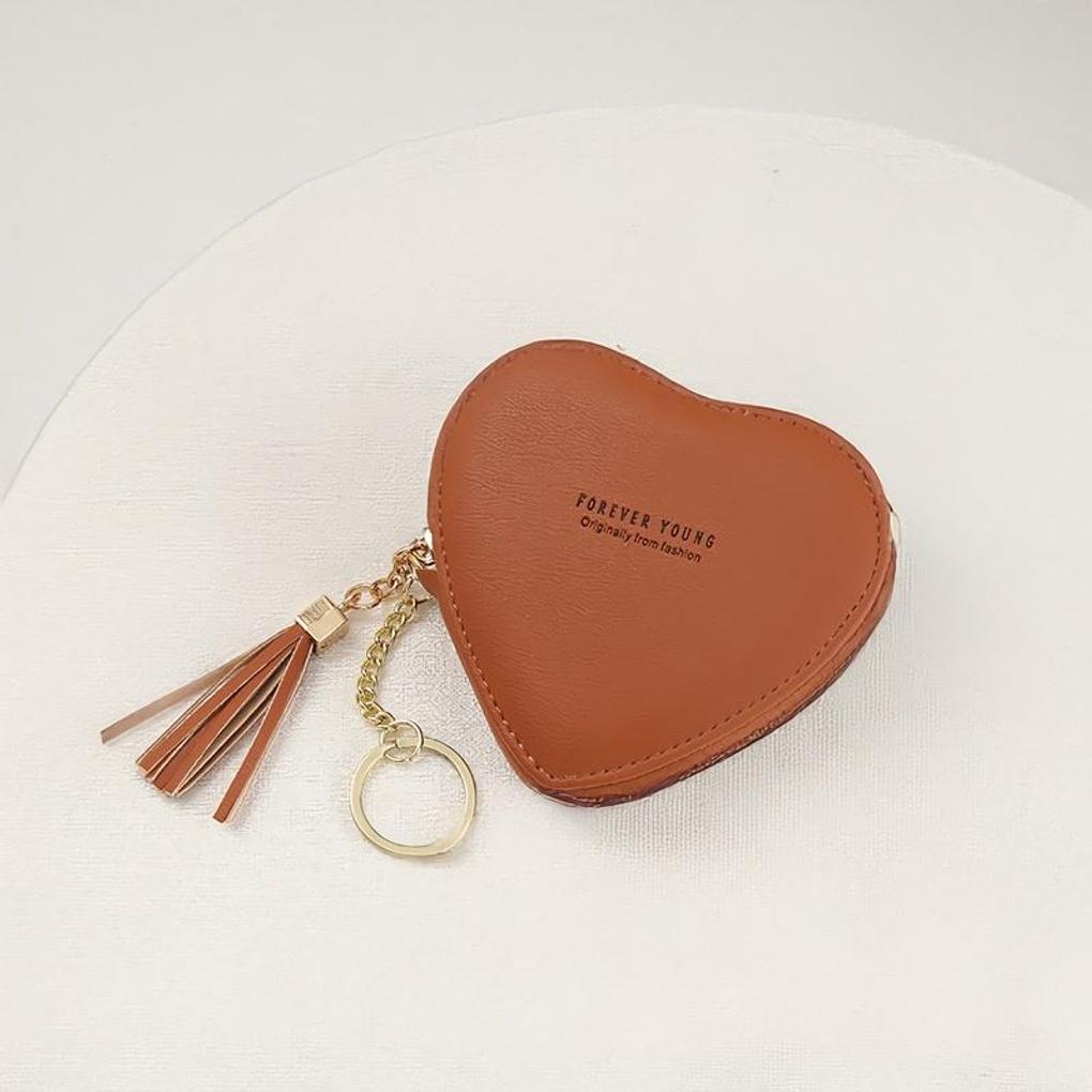 Women's Casual Heart Coin Purse Leather Keychain Wallet