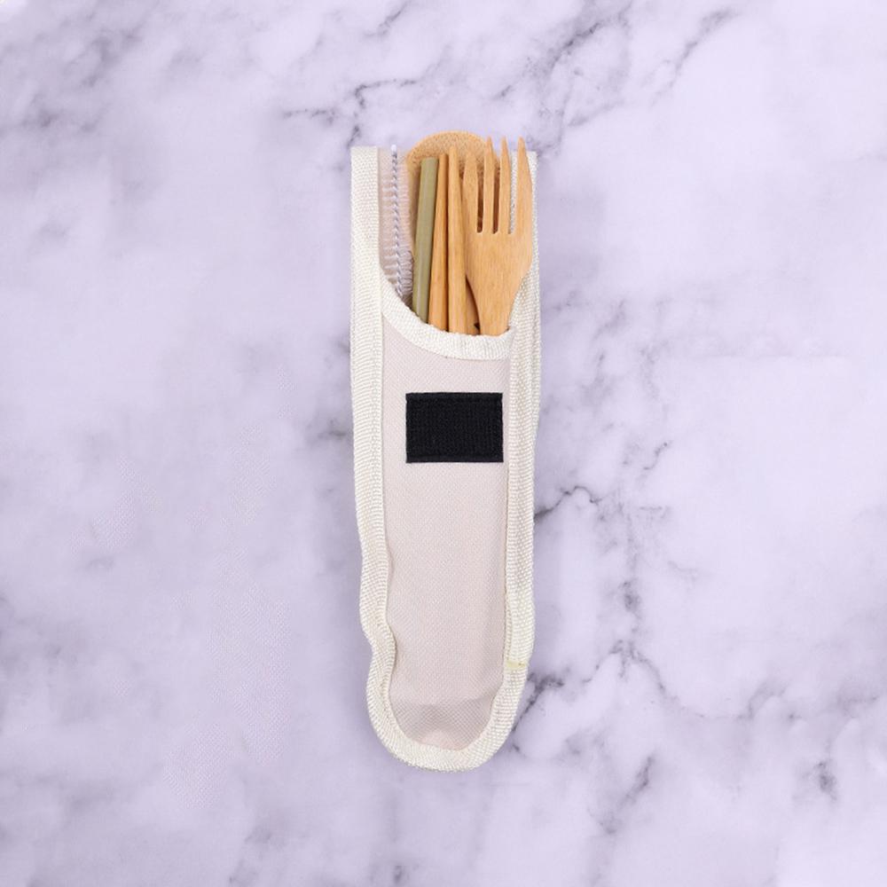 

7Pcs Travel Tableware Reusable Bamboo Cutlery Set Knfie Fork Spoon Chopsticks with Carrying Case Portable Dinnerware Set белый