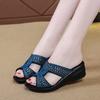 2024 Summer High Quality Women's Shoes Hot Selling Open Toe Solid Color Sequin Wedge Roman Women's Beach Slippers