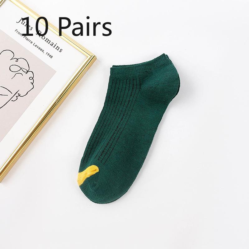 10 Pairs of Women Spring and Autumn Shallow Mouth Invisible Perspirant Breathable Boat Socks