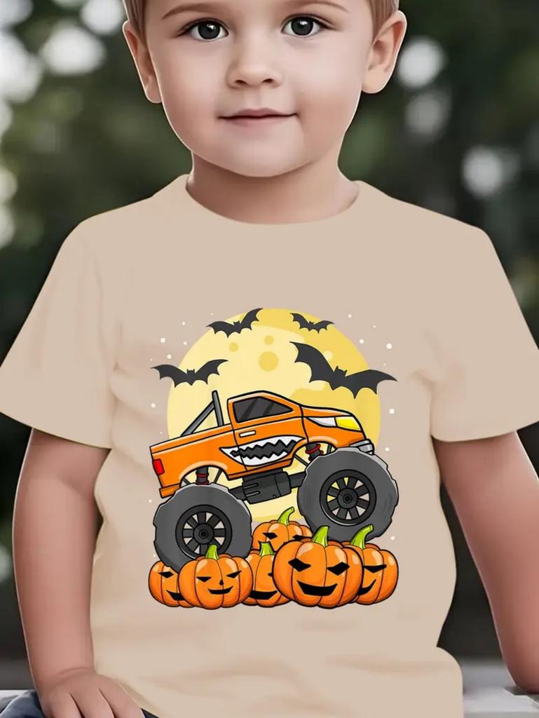 Kids' T-Shirt Truck Graphic 3D Print T-Shirt Halloween Pumpkin Themed Casual Short-Sleeved Summer Party Children's Clothing Boy