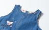 LittleSpring Kids' Denim Jumper Skirt with Floral Embroidery and A-Line Design, Size 100, for Girls