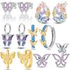 925 Silber Ohrringe Schmuck Rosa Zirkon Schmetterling Steckerohrringe Zierlich Damen Luxus Accessoires Abschlussgeschenk