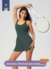 Women's Backless Sports Dress with Chest Pads, Breathable Yoga Tank Dress, Cool Tennis Pleated Skirt D25028