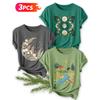 Three-piece Set Starry Moon Countryside Scenery Printed Pattern Short Sleeve Vintage Round Neck T Fresh and Natural Style Loose-fitting Shirt 2026