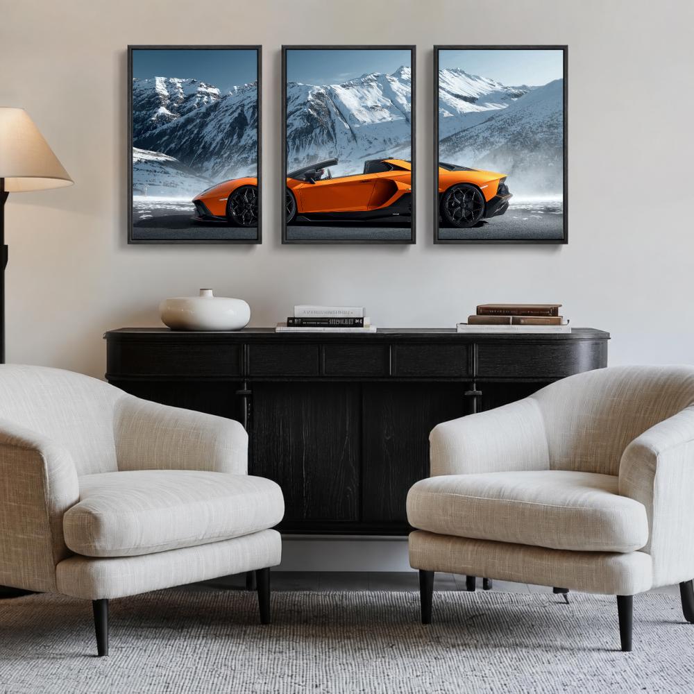 Sports Car Three Quarter View Painting Calligraphy 3 PCS Canvas Wall Art for Living Room Bedroom Prints Decor Modern Wall Decals