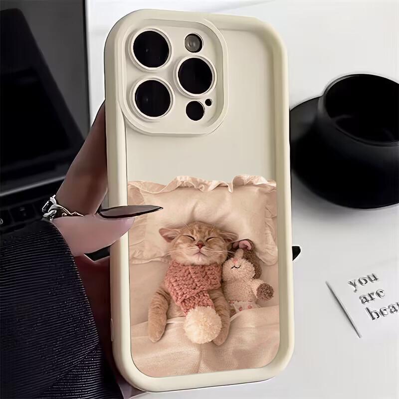 Cartoon Cute Cat Silicone Phone Case For Samsung Galaxy S25 Ultra S24 FE S23 S22 Plus A06 A26 A36 A33 A25 A16 A34 A56 Soft Cover