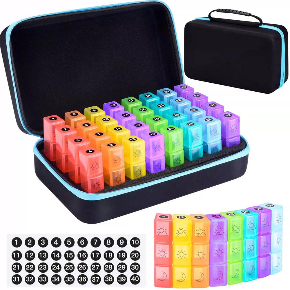 

Monthly Pill Box Pill Storage Box Organiser 3 Times A Day Medicine Box w/ 32 Compartments to Hold Vitamin Pill