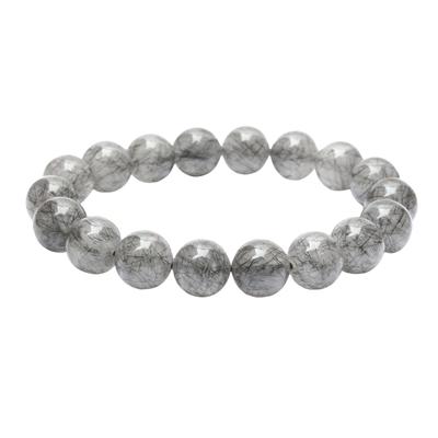 KOUOKU Náramok zo starého čierneho rutilového kremeňa 11 mm Silový kameň Amulet Šťastie Prírodný kameň Modlitebné korálky Rutilový [K Spomienky] (Čierny Kremeň-11mm)