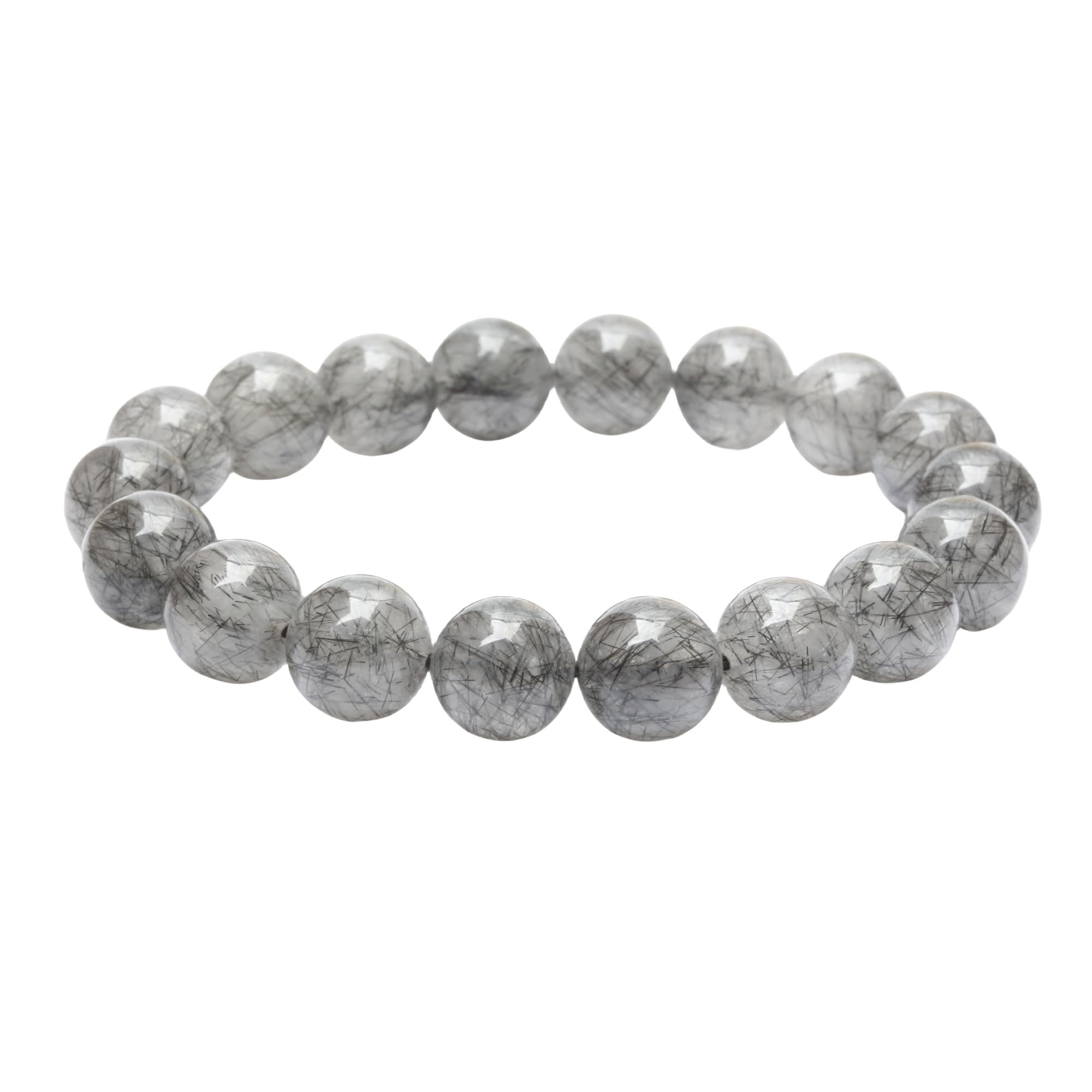 

KOUOKU Old Black Rutilated Quartz Bracelet 11mm Power Stone Amulet Good Luck Natural Stone Prayer Beads Rutilated [K Memories] (Black Quartz-11mm)