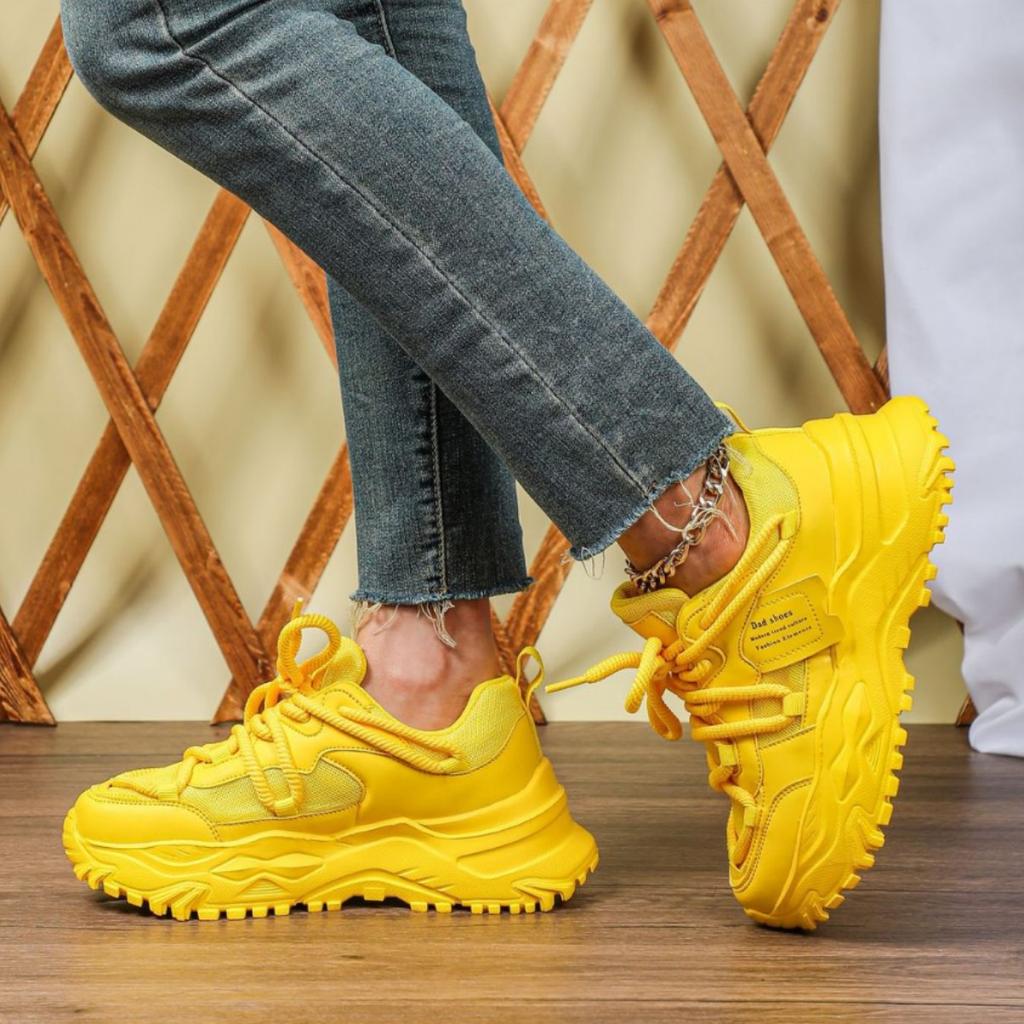 Women's Platform Yellow Sneakers Women Thick Sole Sports Shoes Woman Spring Breathable Mesh Casual Tennis Shoes Ladies Sneakers