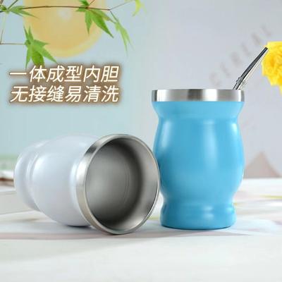 Creative Hot-selling Stainless Steel OZ Mate Cup South America Argentina Gourd-shaped Teacup with Straw Brush Stirring Spoon