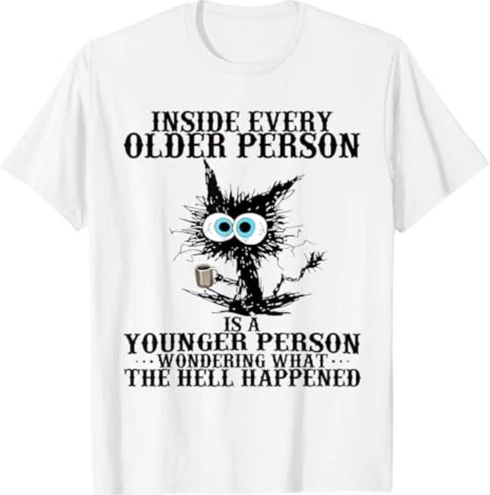 Retro Cat Inside Every Older Person is A Younger Person Meme T-Shirt S