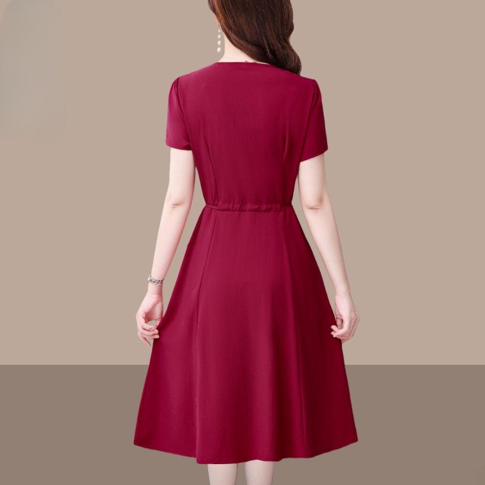 Fashion Summer Solid Color Short Sleeve Dress for Women Slim Fit Waist Cover Belly Elegant