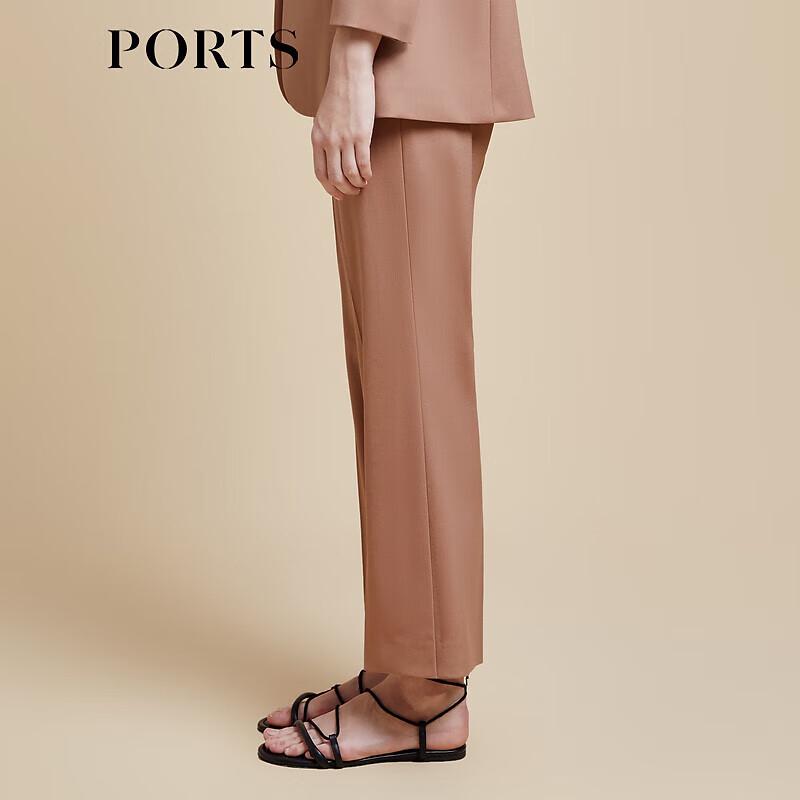 PORTS Women's Chestnut Brown High-Slit Casual Trousers