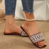 [Foreign Trade] 2025 Pearl Rhinestone Flat Bottom One-character Cool Slippers Women's Fashion Outer Sandals Women's Trend