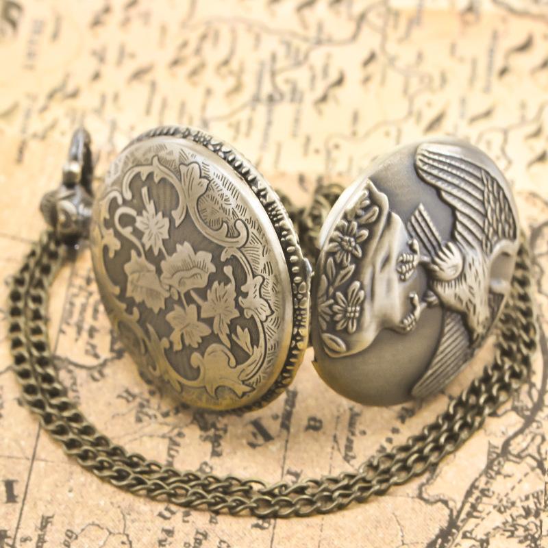 Vintage Eagle Quartz Pocket Watch Simulated Pendant Necklace Fob Chain for Women Men