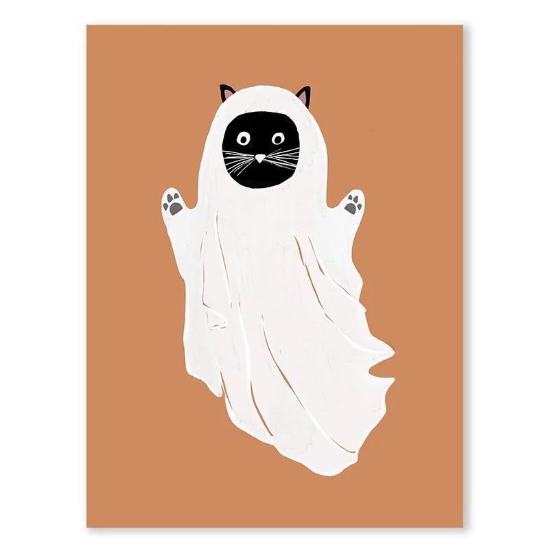 Funny Ghost Tooth Skull Ghost Wall Art Canvas Painting Autumn Halloween Pumpkin Decoration Posters Living Room Aesthetic Decor