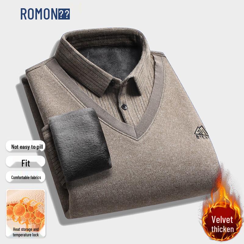 ROMON Men s Fleece-Lined Faux Two-Piece Knit Sweater M