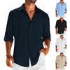 Camicia da uomo in lino con bottoni, manica lunga, tinta unita, con risvolto classico, casual, primavera estate, abbigliamento uomo