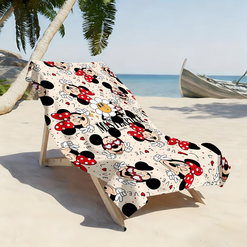 1pc Mickey & Minnie Mouse Beach Towel, Polyester Quick Dry Travel Towel, Lightweight Soft Beach Blanket for Swimming, Cam