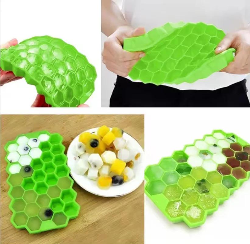 1PC Ice Cube Tray Silicone Flexible 37 Cubes Ice Trays Freezer with Lid for Chilled Drinks Whiskey Cocktails Kitchen Accessories