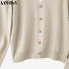VONDA Autumn Winter Women Lace V Neck Long Sleeve Knitted Pullover Sweaters Jumpers
