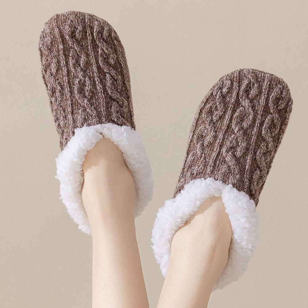 Knitted Twist Winter Floor Socks Coral Fleece Sleeping Socks Simple Thicken Plush Socks  Girls