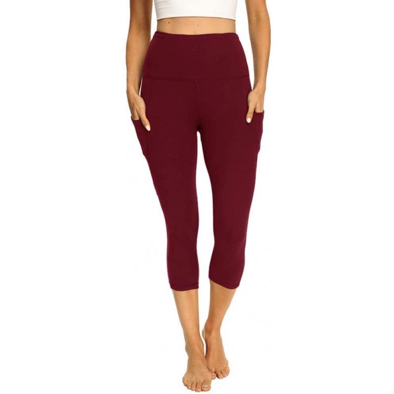 

European American High Waist Stretch Yoga Leggings with Pockets - Women s Cropped Summer Pants (Model XY643) M красный