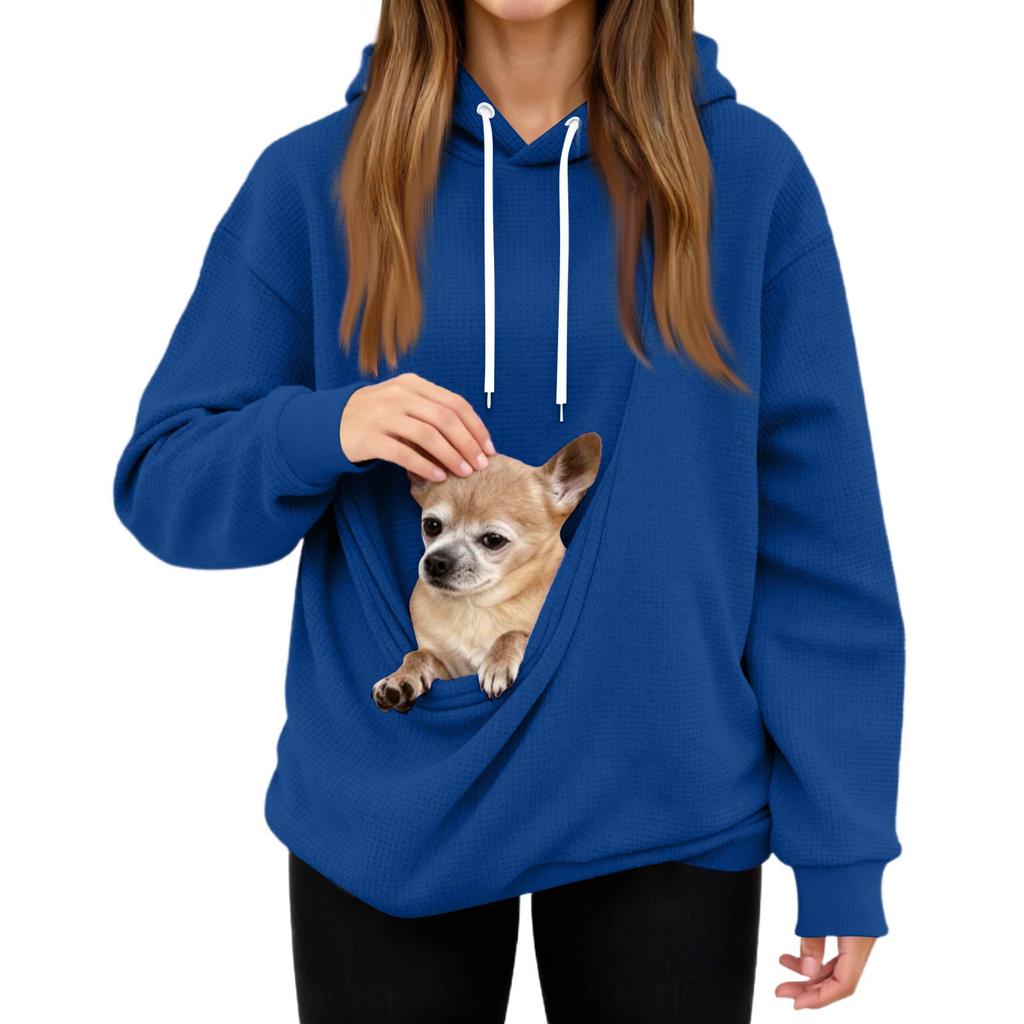 Herre- og dame unisex mote avslappet topp ensfarget langermet kjæledomslomme hettegenser sweatshirt