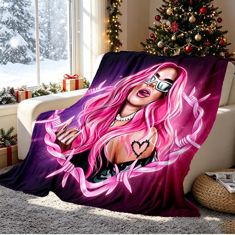 Karol G Pattern Blanket for Home Decoration, Bed, Sofa, Car Travel, Camping, Suitable for All Seasons, Birthday Christmas Gift